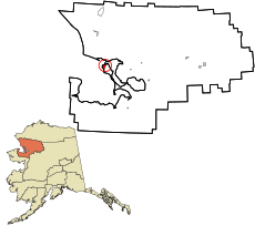 Northwest Arctic Borough Alaska incorporated and unincorporated areas Kotzebue highlighted.svg