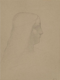 Portrait crayonné de profil d'une jeune femme.