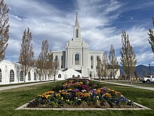 The front of the Orem Utah Temple Orem Utah Temple Gardens.jpg