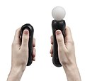 The PlayStation Move controllers being held.