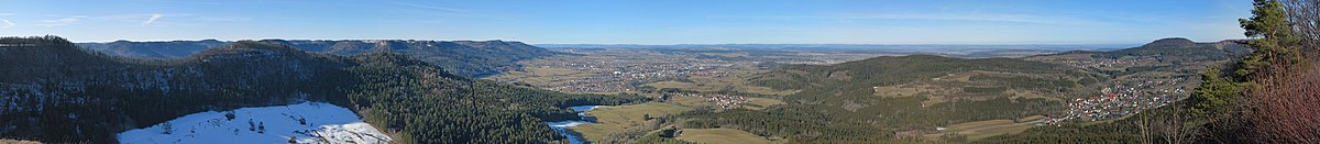 Panoramic view (220°) from the Böllat on the Swabian Jura near Burgfelden