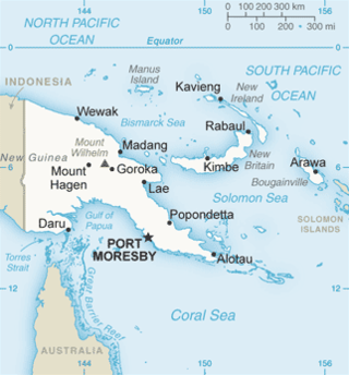 Charte vu Papua-Neiginea mit em Mount Wilhelm