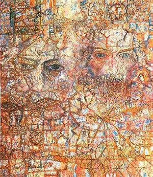 Pavel Filonov, Faces on an Icon (Countenances), 1940, oil on paper, 64x56 cm, Russian Museum. Pavel Filonov Faces.jpg