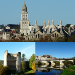 Dans le sens des aiguilles d'une montre, à partir d'en bas à gauche : la tour de Vésone ; la cathédrale Saint-Front ; le pont des Barris vu depuis les berges de l'Isle.