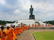 Samanera of Theravada Buddhism, the most practised religion in Thailand. Phutthamonthon Buddha.JPG