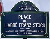 Plaque Place Abbé Franz Stock - Paris XVI (FR75) - 2021-08-11 - 1.jpg