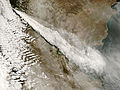 Ash cloud from the 2008 eruption of Chaitén volcano stretching across Patagonia into San Jorge Basin in the Atlantic Ocean
