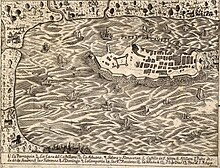 Illustration of the Port of Cavite from the Carta Hydrographica y Chorographica de las Yslas Filipinas (1734). Fort San Felipe is the diamond-shaped structure. Port of Cavite, detail from Carta Hydrographica y Chorographica de las Yslas Filipinas (1734).jpg