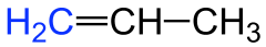 The blue part of this diagram of a propene molecule is a methylidene group. Propene Methylidene Structural Formulae V.1.svg