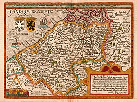 Carte du comté de Flandre en 1609 par Matthias Quad (cartographe) et Johannes Bussemacher (graveur et éditeur, Cologne).