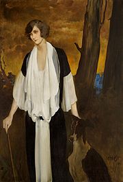 One of Bakst's last paintings: Portrait of Rachel Strong, future Countess Henri de Boisgelin; 1924, oil on canvas, 130 × 89 cm, Museum of Avant-Garde Mastery.