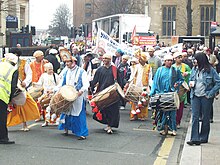 A procession in Bedford, the United Kingdom by Ravidasias to mark the birthday of Ravidas.
