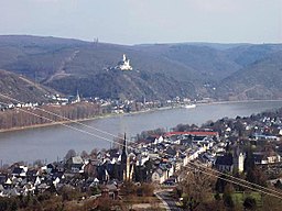 Ein Blick auf die beiden Kirchen und den Rhein.