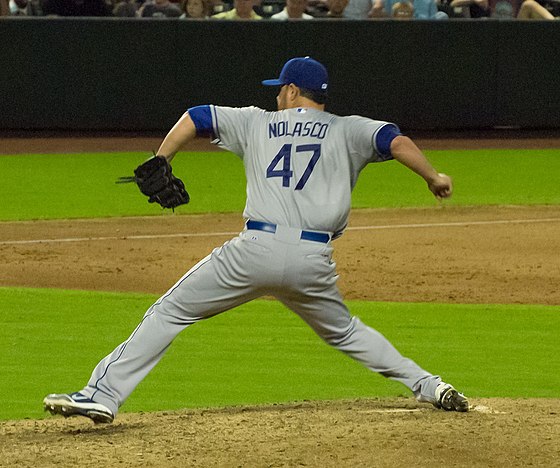 Nolasco pitching for the Los Angeles Dodgers in 2013