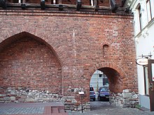 Fragment of medieval Riga defensive wall at the Jana seta, Old Riga. Riga wall.jpg