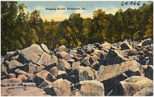 A postcard depicting a scene from Ringing Hill Park. Ringing Rocks, Pottstown, Pa (64366).jpg