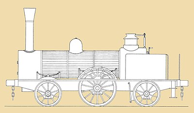 The locomotive that hauled the inaugural train on 12 September 1854 and continued in service for the following three months. It was hurriedly built by Robertson, Martin & Smith in time for the inauguration of the Melbourne and Hobson's Bay railway when production of Robert Stephenson and Company's locomotives in the UK was delayed. Robertson, Martin and Smith's locomotive for inauguration of Melbourne and Hobson's Bay railway, 1854.jpg