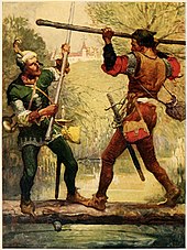 Robin Hood and Little John fighting with Quarterstaffs as illustrated by Louis Rhead Robin Hood and Little John.jpg