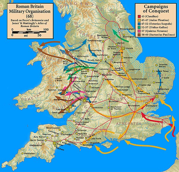 Roman campaigns from AD 43 to 60