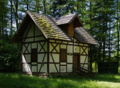 English: Half-timbered building called "Merschroeder Huette" in Romrod east of Strebendorf, Hesse, Germany