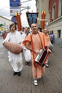 Hare Krishna devotees in the streets of Moscow.