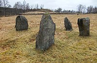 Resta stenar på Särestads gravfält, Halland. Vacker komposition av resta stenar.