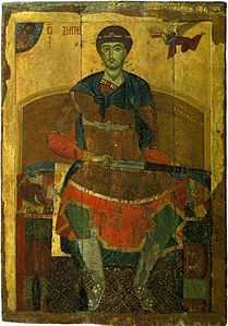 Заказанная Димитрием-Всеволодом икона с изображением тезоименитого ему святого. Не исключено портретное сходство с заказчиком.