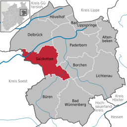 Läget för staden Salzkotten i Kreis Paderborn