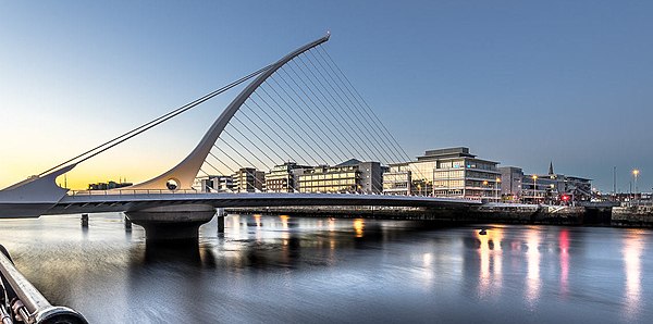 Image: Samuel Beckett Bridge At Sunset Dublin Ireland (97037639) (cropped)