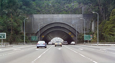 The upper-level traffic lanes through Yerba Buena Island, part of the San Francisco–Oakland Bay Bridge