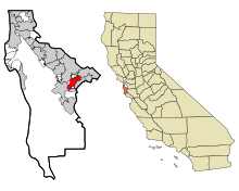 San Mateo County Kalifornia Sisällytetyt ja rekisteröimättömät alueet Atherton Highlighted.svg