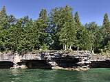 Sea caves in the vicinity of Cave Point County Park and Whitefish Dunes State Park; the caves are mostly inaccessible except by boat, although there is better access by foot during years with low lake levels.