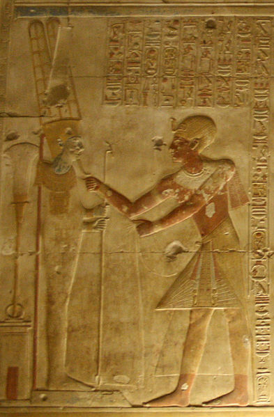 Low relief of Seti I performing rituals for the god Amun, from Seti's mortuary temple at Abydos. Thirteenth century BC