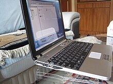 Laptop computer using an Efficeon processor Sharp PC-MM2 frontal view.jpg