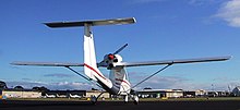 The rear of the Sky Arrow 650 TCN, showing its pusher propeller. Sky arrow 09.jpg