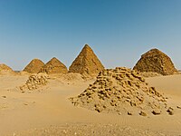 Pyramids at the royal cemetery. The small ruins in the front are Nuri 18 (Analmaye), and Nuri 19 (Nasakhma)