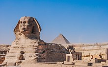 Great Sphinx of Giza Sphinx with the third pyramid.jpg