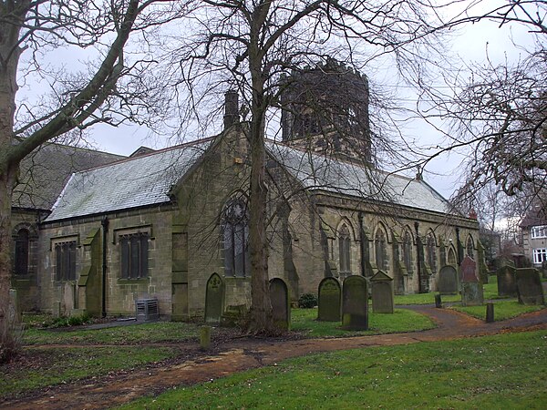 St Cuthbert's Church, Bedlington. Although considerably rebuilt, it retains a Norman chancel arch and other elements.