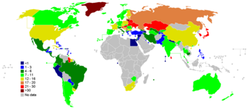 Switzerland's suicide rate per 100,000 people compared to other countries, according to the World Health Organization, Geneva. Peeter Varnik . Suicide rate.png