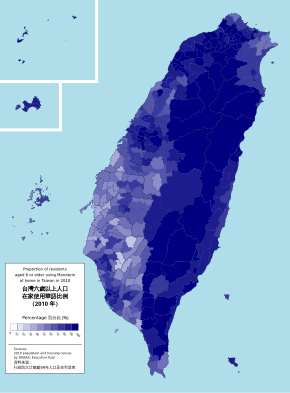 2010년, 중화민국 국어를 사용하는 6세 이상의 인구 비율