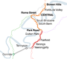 Map of the Corinda via South Brisbane railway line (Tennyson), Brisbane