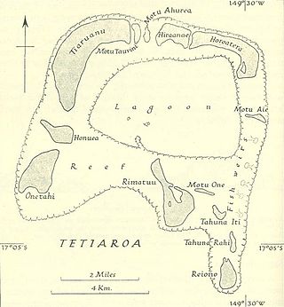 Historische Karte von TetiaroaTahuna Iti und die Sandbank Motu One sind vertauscht.