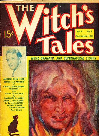 The November 1936 issue; cover art by Elmer Stoner. The Witch's Tales November 1936.jpg