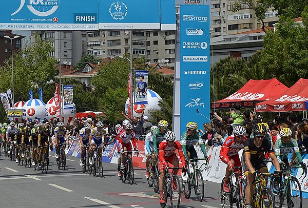 Riders in Stage 8 of the 50th Presidential Cycling Tour of Turkey at Çetin Emeç Boulevard, Istanbul on May 4, 2014.