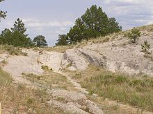 Trail ruts near Guernsey, Wyoming Trail ruts State Hist site Wyoming.jpg