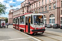 Tram passing by Kronverksy Avenue