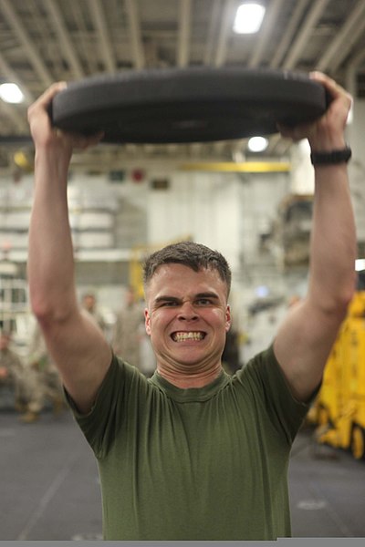 File:U.S. Marine Corps Lance Cpl. Kyle Taylor, with the command element of the 24th Marine Expeditionary Unit, participates in the combat conditioning portion the Warrior of the Month event in the hangar bay 120501-M-RO494-027.jpg