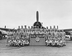 VF-9 squadron-members and scoreboard in 1944 VF-9 scoreboard 1943-44.jpg