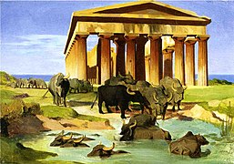 40.2 View of Paestum (Herd of buffaloes) label QS:Len,"View of Paestum (Herd of buffaloes)" 1847