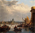 Vincent - St. Paul's from the Surrey Side of Blackfriars Bridge, figures and sailing barges in the foreground.jpg